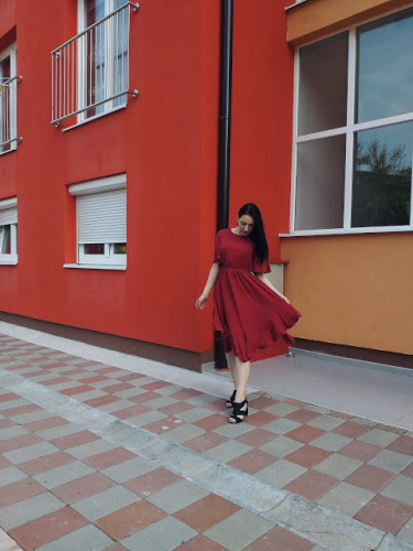 Red Chiffon Irregular Hem Short Sleeve Pleated Dress