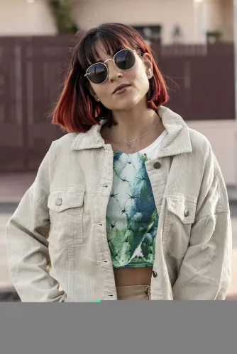 Beige Distressed Cotton Cordury Jacket