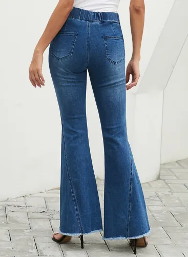 Sky Blue Distressed Bell Bottom Denim Pants