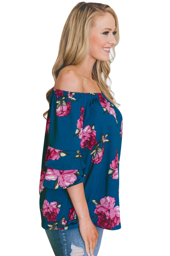 Sky Blue Bring on The Floral Off The Shoulder Top