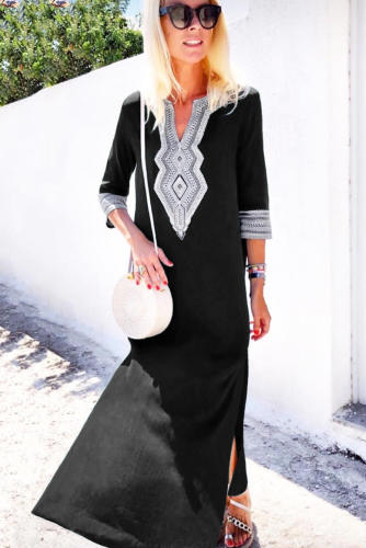 Black Casual Crochet Embroidered Slit Summer Dress
