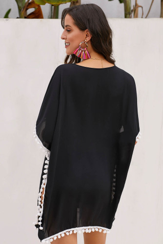 Black Crochet Chiffon Tassel Swimsuit Beach Cover Ups
