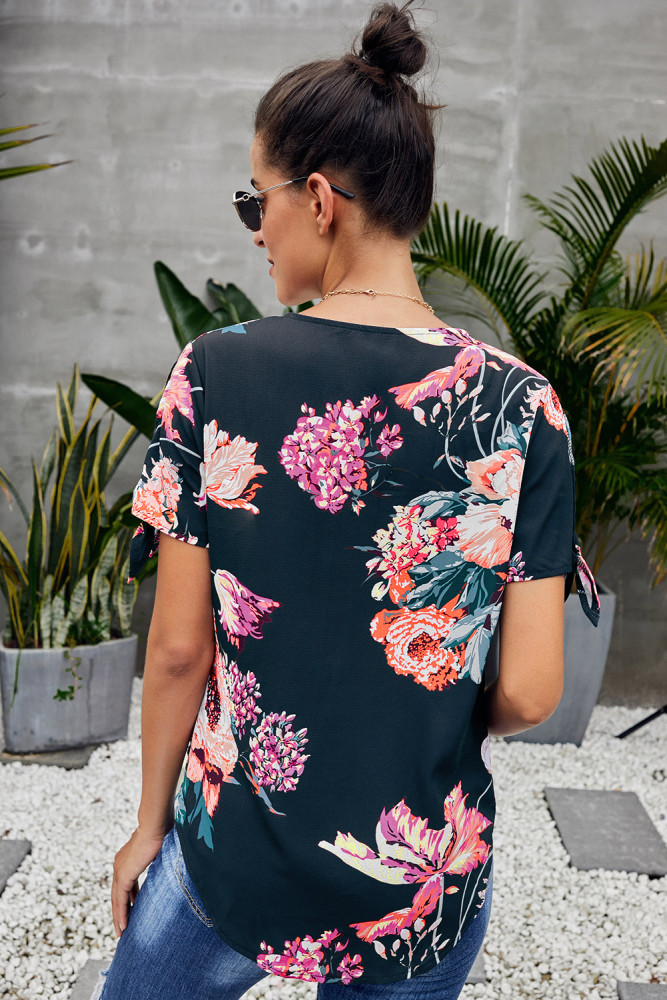 Blue Floral Twist Top