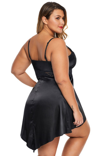 Black Lace V Neckline Plus Size Babydoll