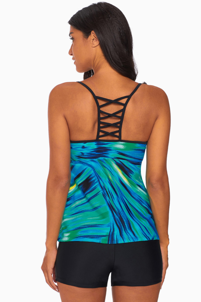 Sky Blue Crisscross Hollow-out Tankini Swimsuit