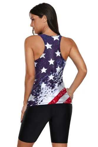 American Flag Print Racerback Tankini Swimsuit