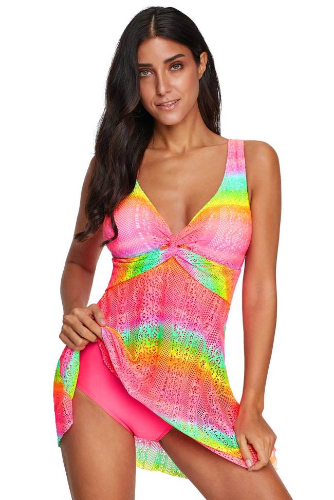 Rose Print Twist Tankini Swimwear