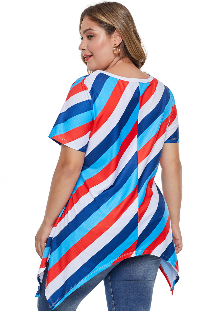 Blue Plus Size Striped Sharkbite Tee