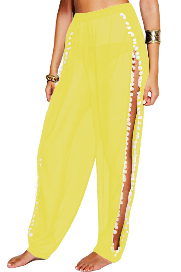 Yellow Pom Pom Split Beach Pant
