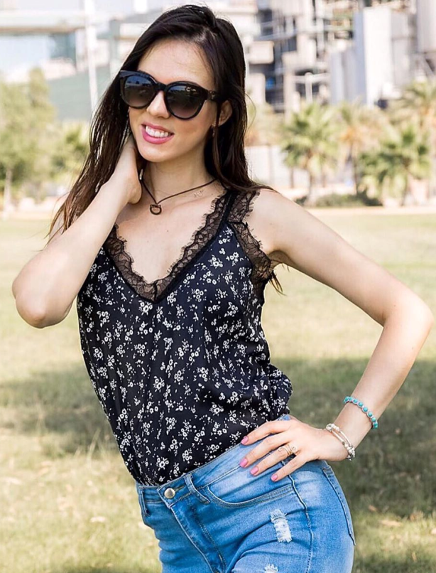 Black Tropical Love Lace Cami Tank