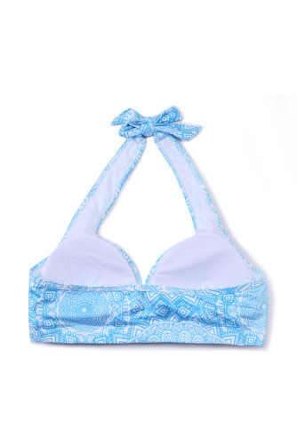 Halter Neck Blue Printed Yoga Bralette
