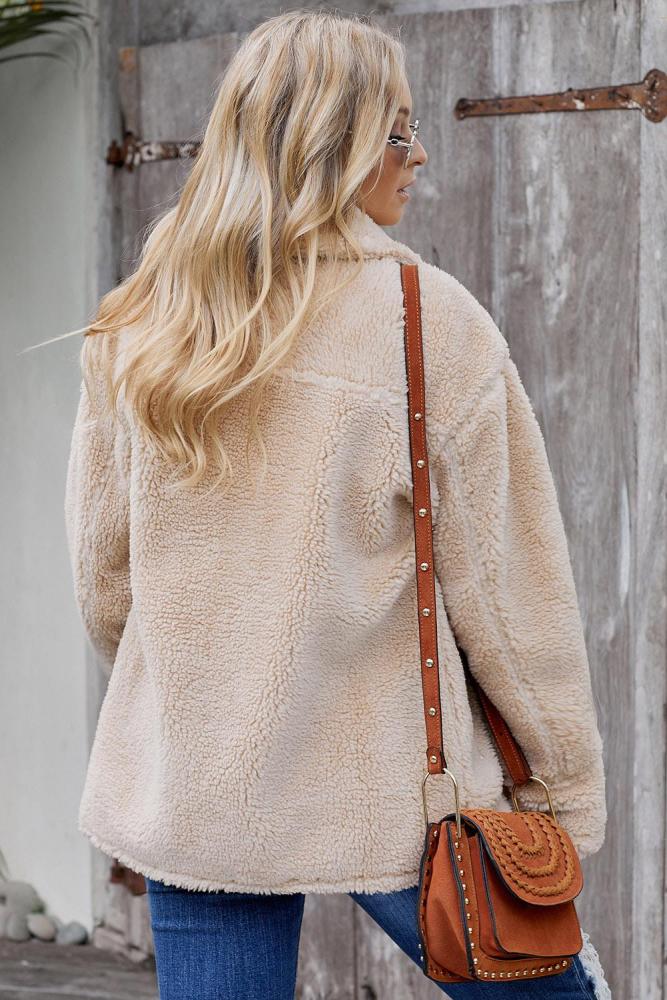Beige Breaker Pocketed Sherpa Statement Jacket