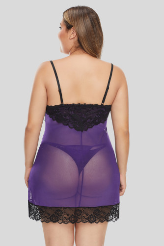 Purple Lace Décor Plus Size Chemise Lingerie