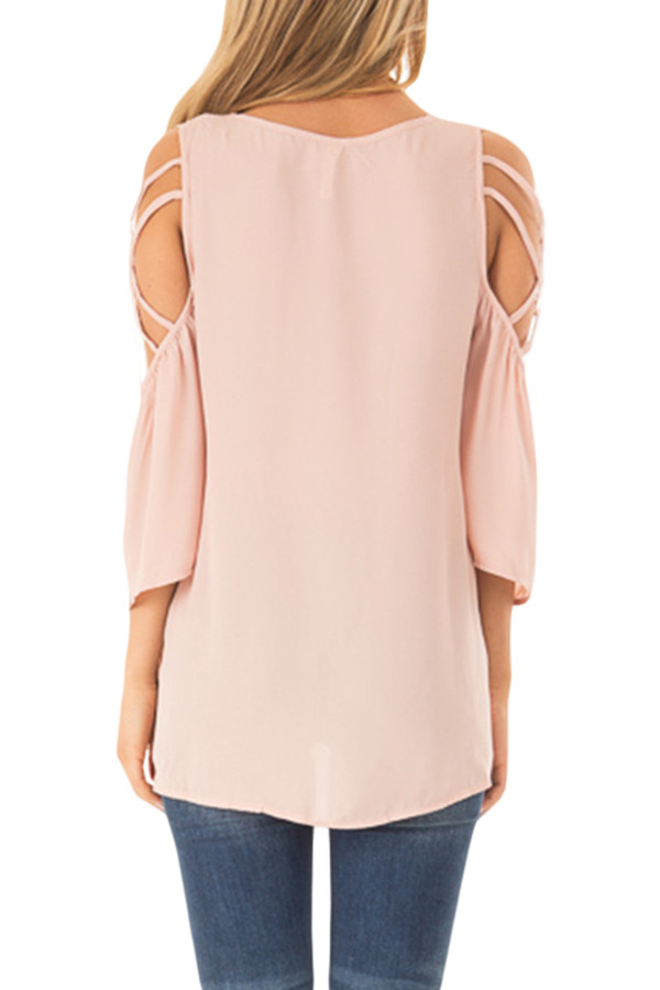Pink Cold Shoulder Blouse with Strap Details