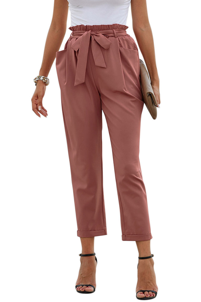 Orange Pocketed Paper Bag Waist Pants
