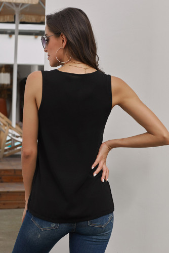 Black Zip Neckline Sleeveless Shirt Tank