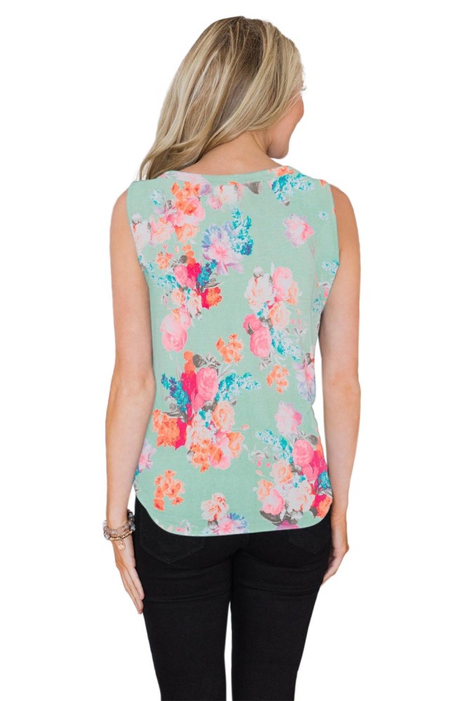 Green Touch The Sky Open Front Floral Tank Top