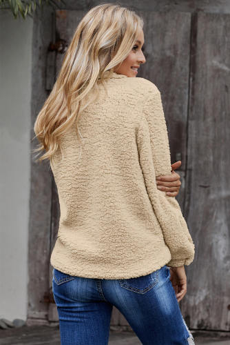 Khaki Sherpa Button Up Long Sleeve Jacket