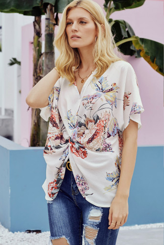 White Amaryllis Floral Twist Top