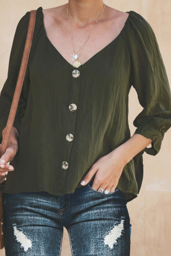 Green Button Down V Neck Sleeve Tie Shirt