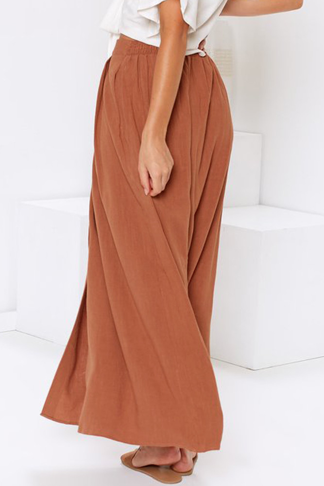 Orange Buttoned Maxi Skirt