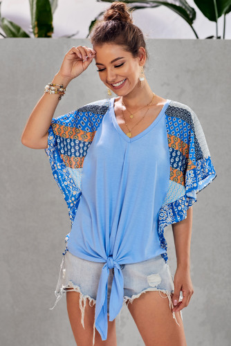 Blue Fashion Casual Short Sleeved Printed Top T-Shirt