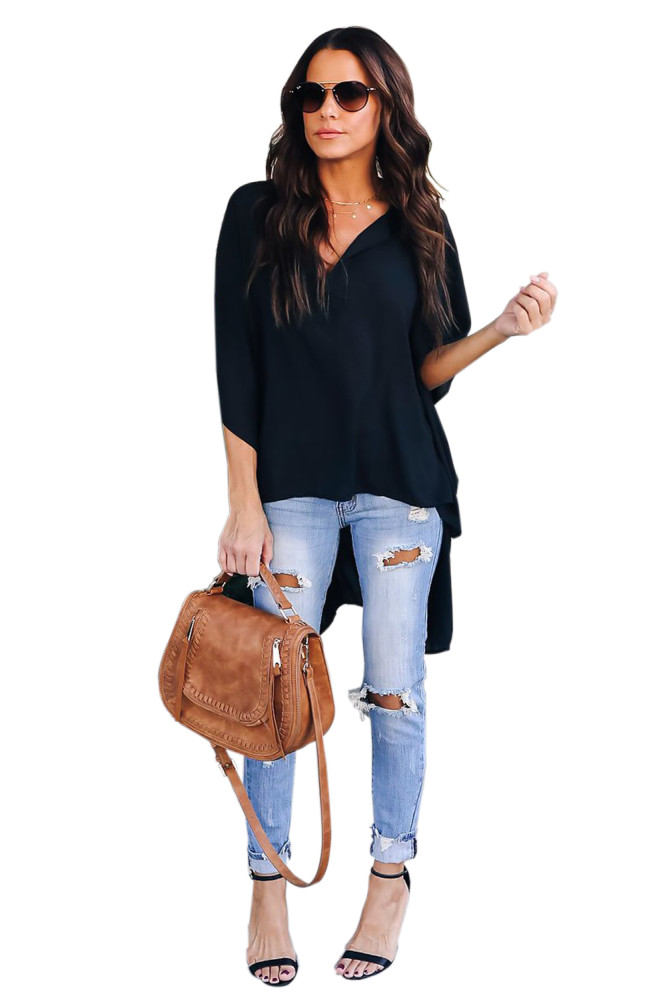Black Chic High Low Kimono Top
