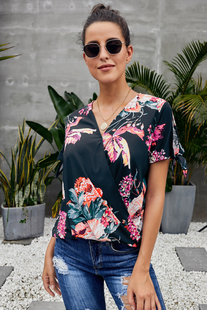 Blue Floral Twist Top