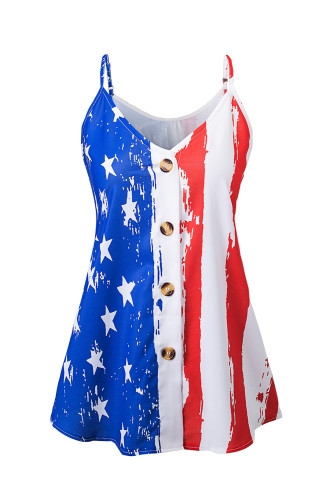 Stars and Stripes Flag Print Button Down Tank Top