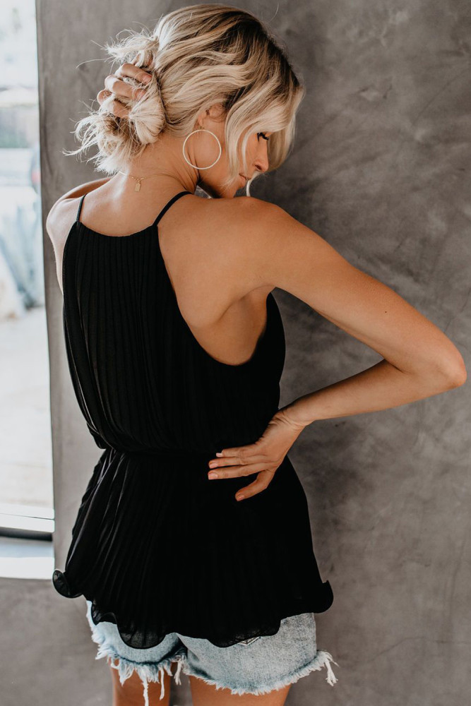 Black Pleats To Meet You Tie Top