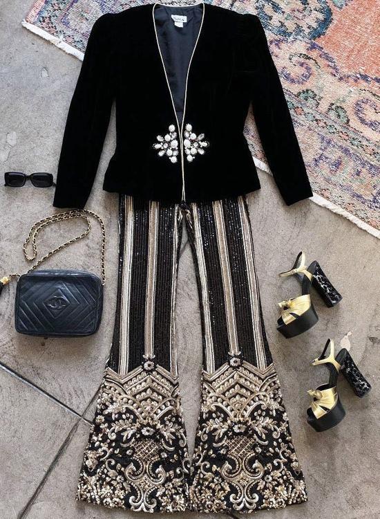 Multicolor Sequin High Waist Floral Pants