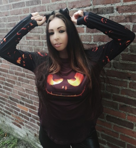 Black Halloween Theme Long Sleeve Pullover Top
