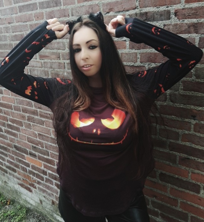 Black Halloween Theme Long Sleeve Pullover Top