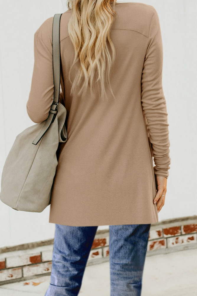 Khaki Button Down Pocketed Cardigan
