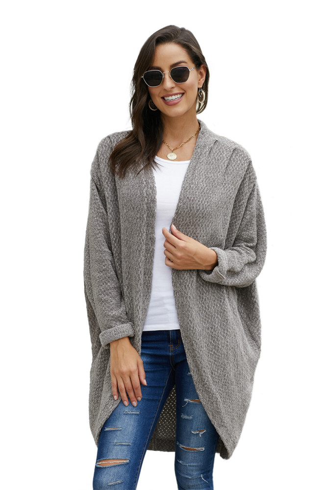 Gray Batwing Sleeve Cardigan
