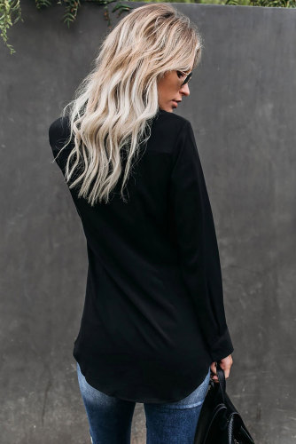 Black Button Down Twist Blouse