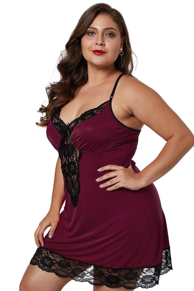Wine Red Venecia Chemise with Lace Trim