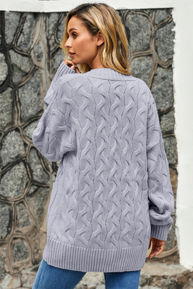 Gray Open Front Button Down Knit Cardigan Coat