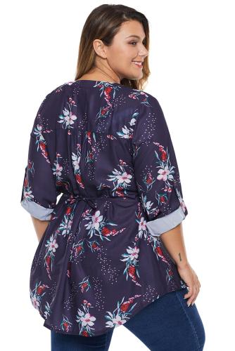 Purple Floral Pintuck Plus Size Blouse