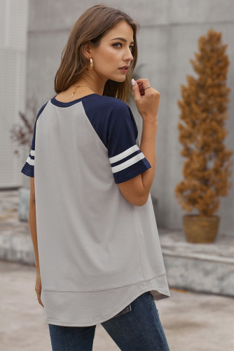 Gray Color Block Contrast Short Sleeve T-shirt