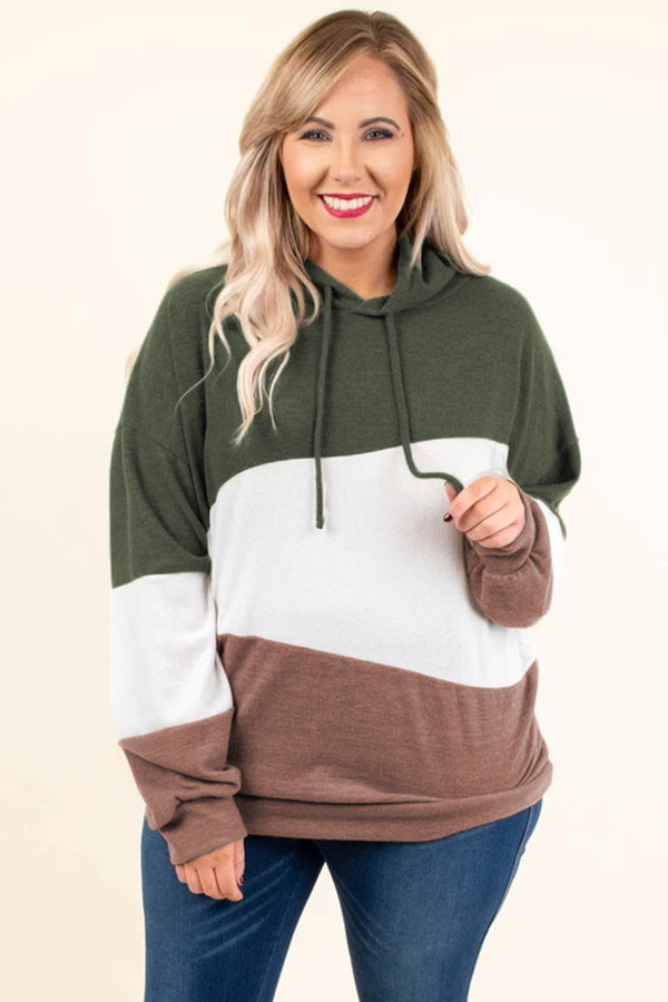 Green Lucky Break Color Block Plus Size Hoodie