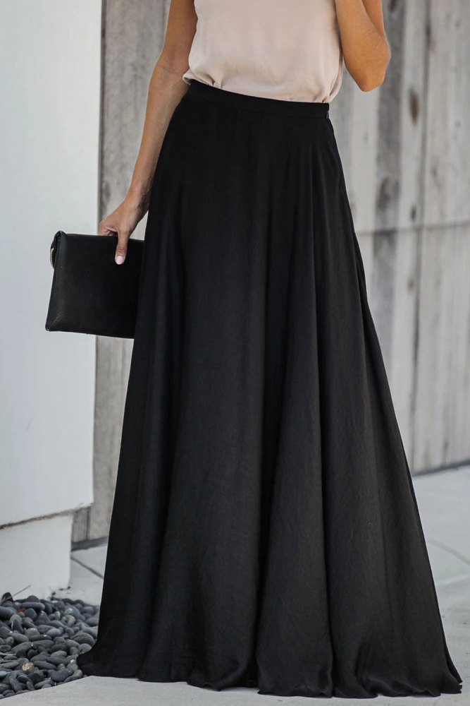 Black Duchess Satin Maxi Skirt