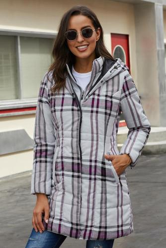 Gray Vintage Plaid Cotton Quilted Trench Coat