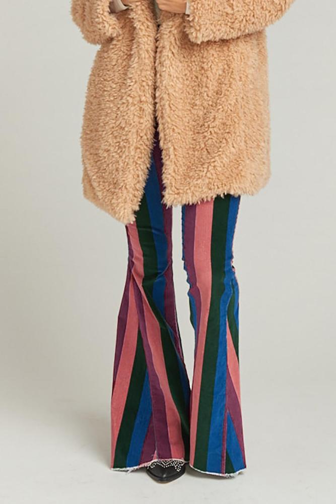 Zip Up Striped Bell Jeans