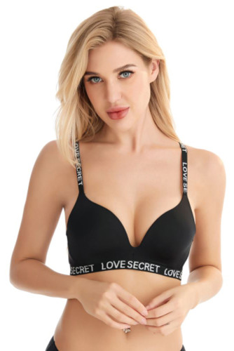 LOVE STRETCH Print Sport Push Up Black Bralette