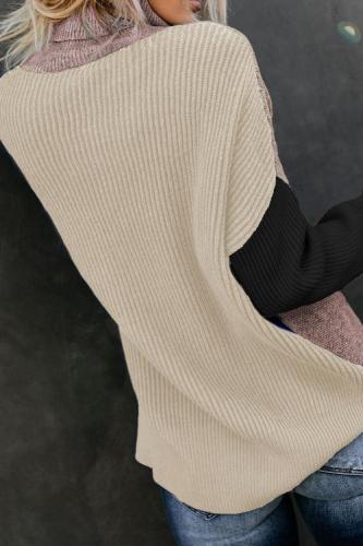 Black Colorblock Cable Knit Sweater