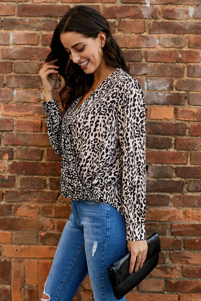 Leopard Out Of Sight Mixed Print Drape Blouse