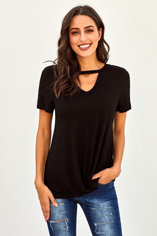 Black As If Short Sleeve Knot Top