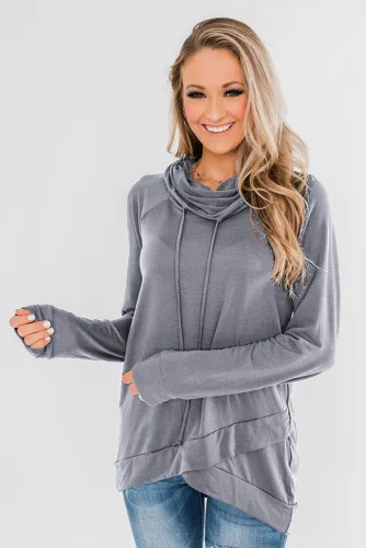Gray Casual Cowl Neck Pullover Sweatshirt