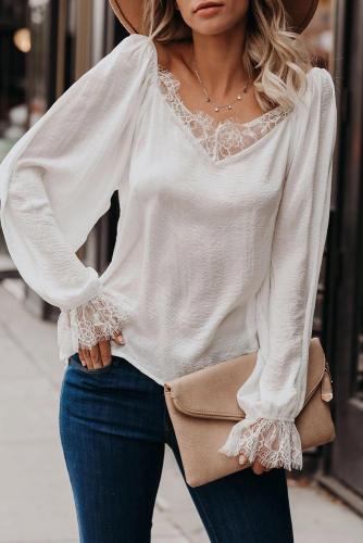 White Satin Lace Blouse